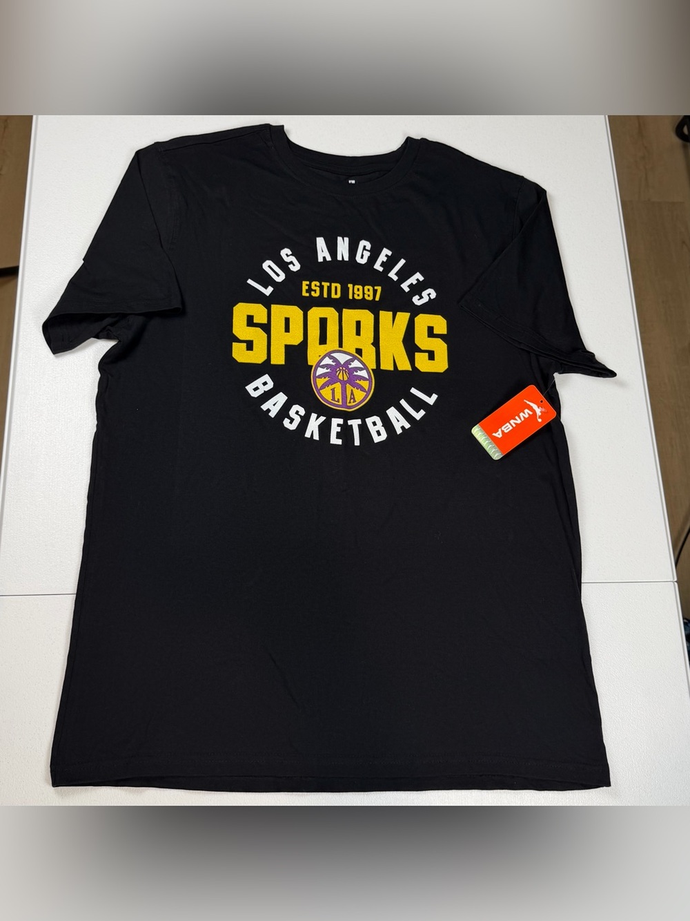 NWT WNBA Los Angeles‎ LA Sparks Basketball 1997 Black T-Shirt Logo Size LARGE